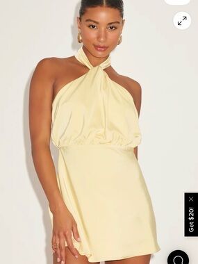 Lulu's Pale Yellow One-Shoulder Halter Mini Dress